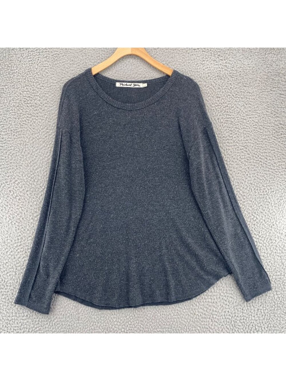 Michael Stars Sweater Women Large Gray Stretch Knit Scoop Neck Tunic Long Sleeve